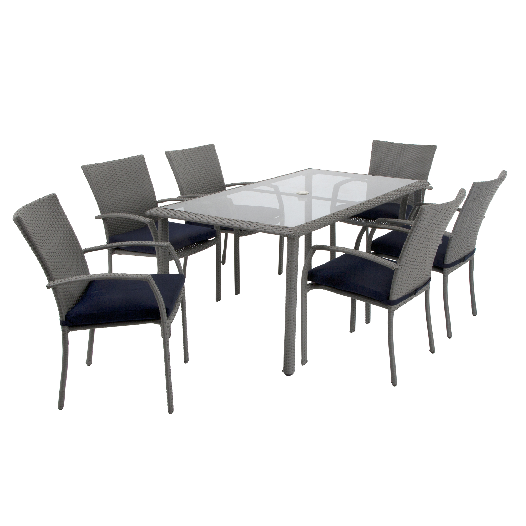 Cosco, Lakewood Ranch Steel Woven Wicker Patio Dining Set, Pieces (qty.) 7, Primary Color Gray, Seating Capacity 6, Model# 88597GBLE